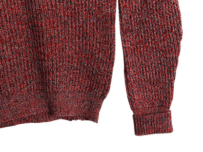 60s 70s イギリス製 ★ JAEGER ウール ニット セーター メンズ XL 程 古着 ヴィンテージ Vネック リブ編み チャンキー ラグラン 無地 赤 黒