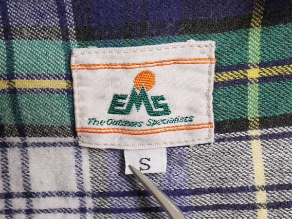 80s EMS チェック 長袖 フランネル シャツ メンズ S ヴィンテージ アウトドア ネルシャツ ライトウェイト コットン ポケット マルチカラー
