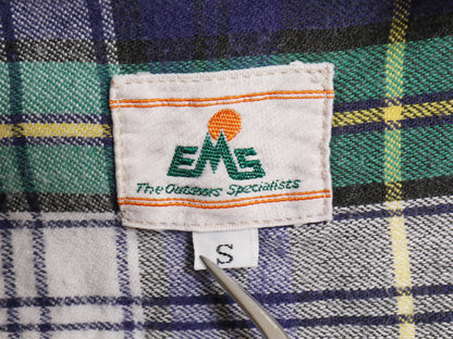 80s EMS チェック 長袖 フランネル シャツ メンズ S ヴィンテージ アウトドア ネルシャツ ライトウェイト コットン ポケット マルチカラー