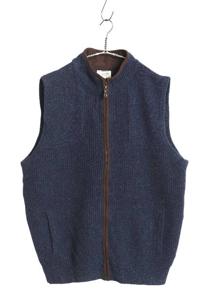 00s エルエルビーン フルジップ ニット ベスト メンズ XL オールド アウトドア メリノ ラム ウール リブ編み 無地 ハイネック 大きいサイズ