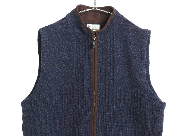 00s エルエルビーン フルジップ ニット ベスト メンズ XL オールド アウトドア メリノ ラム ウール リブ編み 無地 ハイネック 大きいサイズ