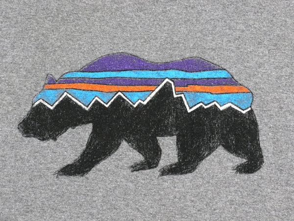 パタゴニア プリント スウェット フード パーカー メンズ S 18年製 トレーナー プルオーバー ストレッチ 裏起毛 フィッツロイ ベア グレー