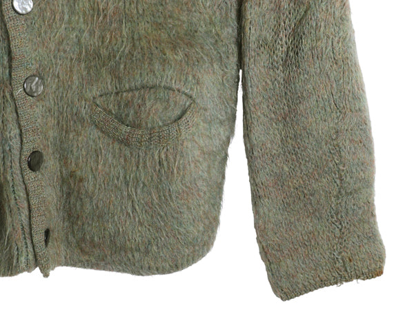 60s ★ ウール シャギー ニット カーディガン メンズ レディース S / 古着 ヴィンテージ セーター 毛長 前開き グランジ ポケット付き 無地