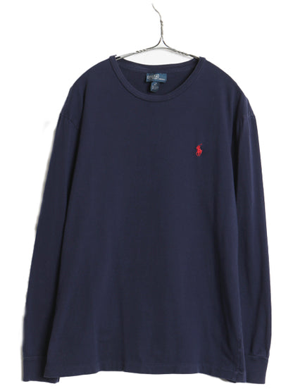 00s ポロ ラルフローレン 長袖 Tシャツ メンズ M / オールド ロンT ロングスリーブ コットン ワンポイント カットソー シングルステッチ 紺