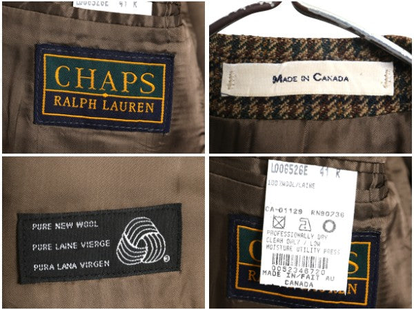 デッドストック 90s チャップス ラルフローレン テーラード ジャケット メンズ L 程/ オールド ポロ ブレザー ウール チェック トラッド 茶
