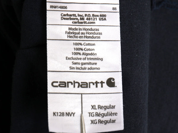 US企画 カーハート ヘンリーネック ポケット付き 長袖 Tシャツ メンズ XL ロンT ポケT ワンポイント ヘビーウェイト 大きいサイズ ネイビー