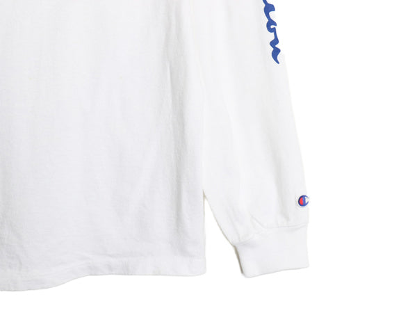 80s USA製 チャンピオン プリント 長袖 Tシャツ メンズ XL ヴィンテージ ロンT カットソー ヘビーウェイト 大きいサイズ 袖プリント 青タグ