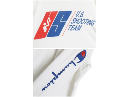80s USA製 チャンピオン プリント 長袖 Tシャツ メンズ XL ヴィンテージ ロンT カットソー ヘビーウェイト 大きいサイズ 袖プリント 青タグ