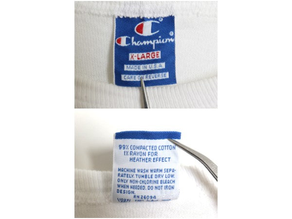 80s USA製 チャンピオン プリント 長袖 Tシャツ メンズ XL ヴィンテージ ロンT カットソー ヘビーウェイト 大きいサイズ 袖プリント 青タグ