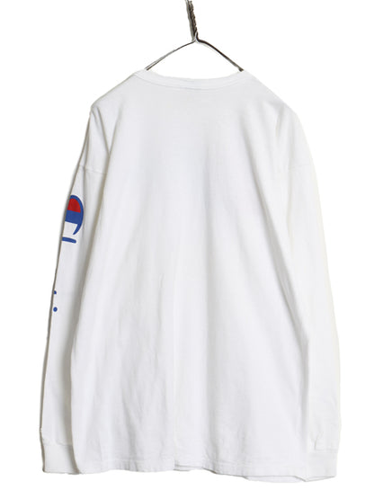 80s USA製 チャンピオン プリント 長袖 Tシャツ メンズ XL ヴィンテージ ロンT カットソー ヘビーウェイト 大きいサイズ 袖プリント 青タグ