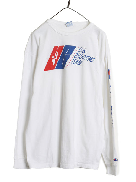 80s USA製 チャンピオン プリント 長袖 Tシャツ メンズ XL ヴィンテージ ロンT カットソー ヘビーウェイト 大きいサイズ 袖プリント 青タグ