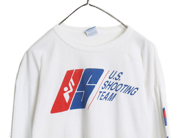 80s USA製 チャンピオン プリント 長袖 Tシャツ メンズ XL ヴィンテージ ロンT カットソー ヘビーウェイト 大きいサイズ 袖プリント 青タグ