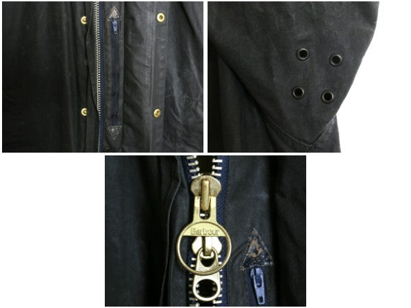 90s イギリス製 ★ バブアー ボーダー オイルド ジャケット メンズ S 古着 オールド 3ワラント ハーフ コート ハンティング アウトドア 紺