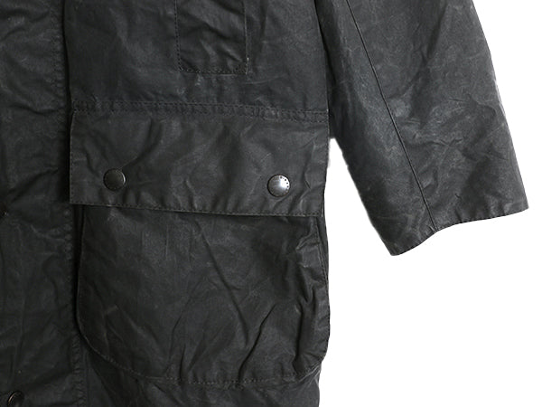 90s イギリス製 ★ バブアー ボーダー オイルド ジャケット メンズ S 古着 オールド 3ワラント ハーフ コート ハンティング アウトドア 紺