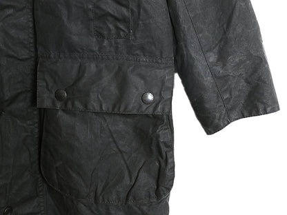 90s イギリス製 ★ バブアー ボーダー オイルド ジャケット メンズ S 古着 オールド 3ワラント ハーフ コート ハンティング アウトドア 紺