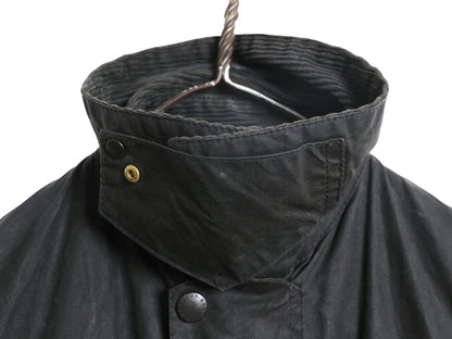 90s イギリス製 ★ バブアー ボーダー オイルド ジャケット メンズ S 古着 オールド 3ワラント ハーフ コート ハンティング アウトドア 紺