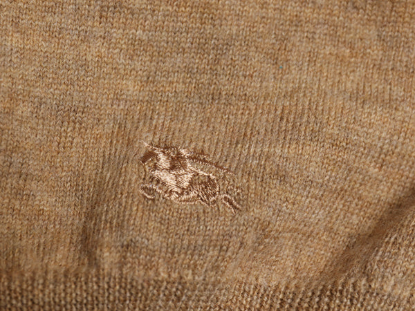 バーバリー ロンドン ウール ニット ポロシャツ メンズ XL セーター ストレッチ ハイゲージ ノバチェック ワンポイント ロゴ刺繍 ベージュ