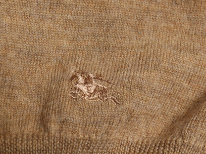 バーバリー ロンドン ウール ニット ポロシャツ メンズ XL セーター ストレッチ ハイゲージ ノバチェック ワンポイント ロゴ刺繍 ベージュ