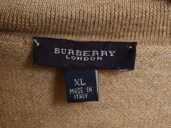 バーバリー ロンドン ウール ニット ポロシャツ メンズ XL セーター ストレッチ ハイゲージ ノバチェック ワンポイント ロゴ刺繍 ベージュ