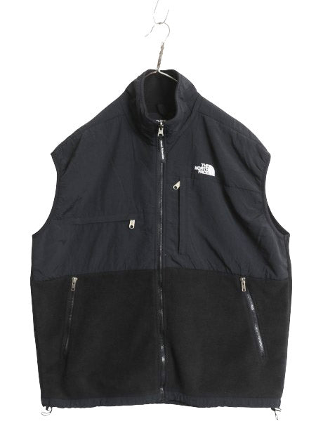 90s USA製 ノースフェイス デナリ ベスト メンズ XL オールド 前開き 重ね着 フルジップ フリース ナイロン ワンポイント 黒 大きいサイズ