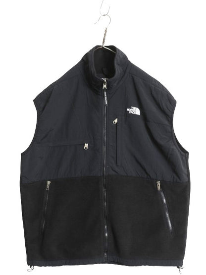 90s USA製 ノースフェイス デナリ ベスト メンズ XL オールド 前開き 重ね着 フルジップ フリース ナイロン ワンポイント 黒 大きいサイズ