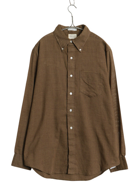70s ★ チェック 3点留め ボタンダウン シャツ メンズ L ヴィンテージ 6ボタン オックスフォード 長袖シャツ ポケット付き ノーアイロン 茶