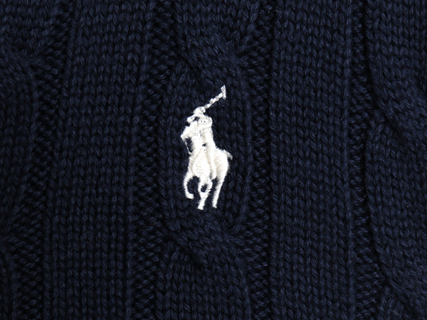 ポロ ラルフローレン コットン ケーブル ニット セーター レディース XL Vネック 長袖ニット ワンポイント ポニー 刺繍 大きいサイズ 紺