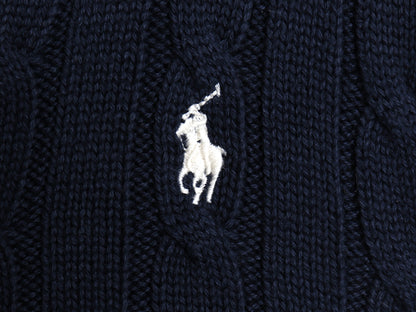 ポロ ラルフローレン コットン ケーブル ニット セーター レディース XL Vネック 長袖ニット ワンポイント ポニー 刺繍 大きいサイズ 紺
