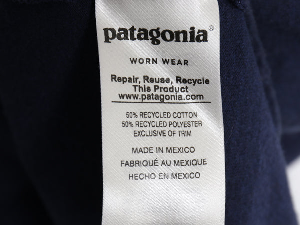 パタゴニア 両面 プリント 半袖 Tシャツ メンズ XL 古着 18年製 アウトドア P6 ボックスロゴ バックプリント クルーネック 大きいサイズ 紺