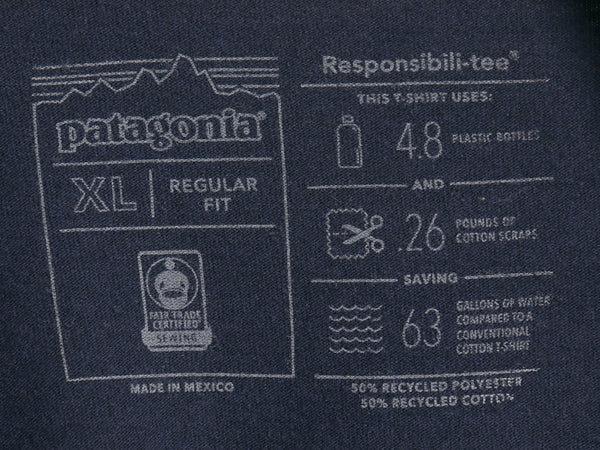 パタゴニア 両面 プリント 半袖 Tシャツ メンズ XL 古着 18年製 アウトドア P6 ボックスロゴ バックプリント クルーネック 大きいサイズ 紺