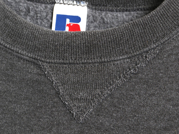 90s USA製 ラッセル 無地 スウェット メンズ レディース М 古着 オールド トレーナー 前V 裏起毛 ワンポイント ブランク シンプル グレー