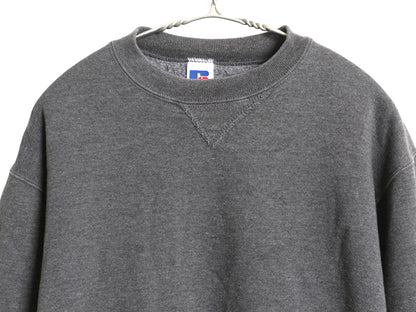 90s USA製 ラッセル 無地 スウェット メンズ レディース М 古着 オールド トレーナー 前V 裏起毛 ワンポイント ブランク シンプル グレー