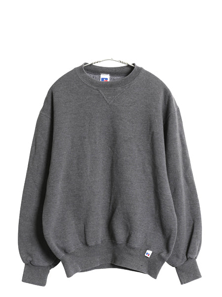 90s USA製 ラッセル 無地 スウェット メンズ レディース М 古着 オールド トレーナー 前V 裏起毛 ワンポイント ブランク シンプル グレー