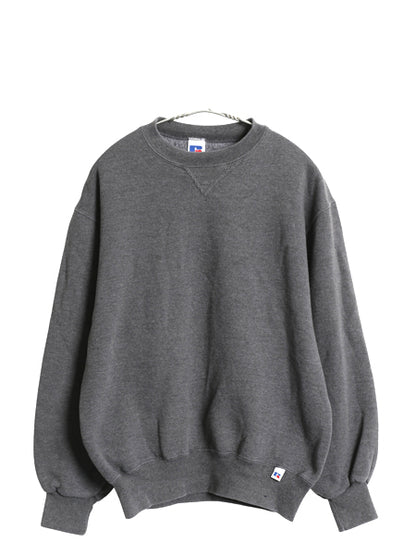 90s USA製 ラッセル 無地 スウェット メンズ レディース М 古着 オールド トレーナー 前V 裏起毛 ワンポイント ブランク シンプル グレー