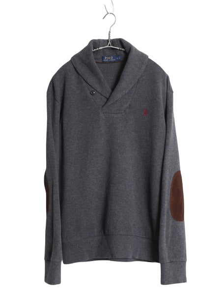 ポロ ラルフローレン ショールカラー スウェット メンズ L / 古着 コットン ニット ストレッチ リブ編み ワンポイント ポニー 刺繍 グレー