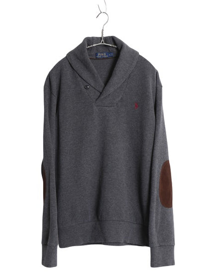 ポロ ラルフローレン ショールカラー スウェット メンズ L / 古着 コットン ニット ストレッチ リブ編み ワンポイント ポニー 刺繍 グレー