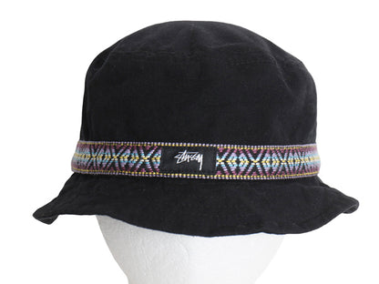 ステューシー コットン バケット ハット メンズ レディース L XL / 古着 帽子 チロリアン テープ キャップ ワンポイント シンプル ブラック