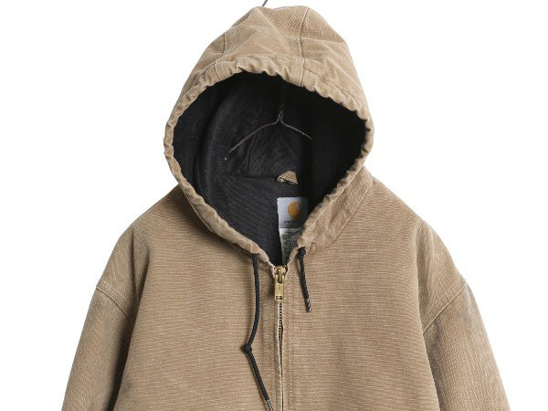 US企画 カーハート アクティブ ジャケット メンズ L / ワーク ダック フード パーカー 中綿 キルティング ライナー ブルゾン ジャンパー 茶