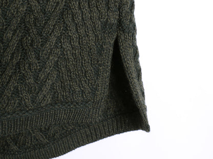 90s アイルランド製 aran crafts フード付き ケーブル ニット ロング カーディガン メンズ M オールド ジャケット メリノ ウール セーター