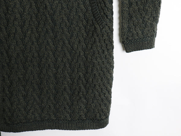 90s アイルランド製 aran crafts フード付き ケーブル ニット ロング カーディガン メンズ M オールド ジャケット メリノ ウール セーター