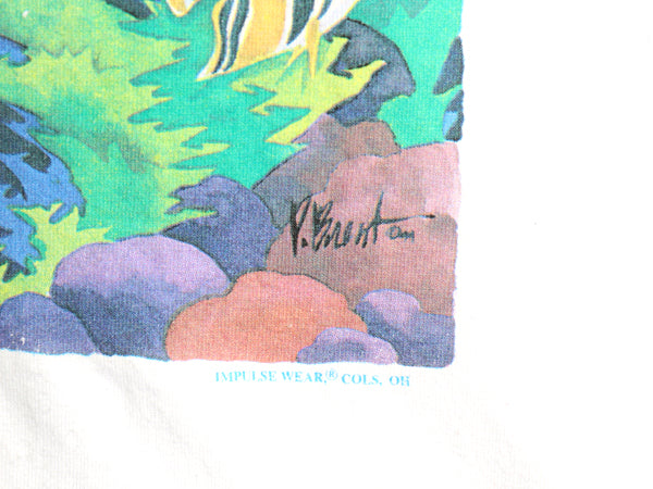 90s 00s イルカ アート イラスト プリント 半袖 Tシャツ メンズ レディース XL 古着 オールド フィッシュ ヘビーウェイト 大きいサイズ 白