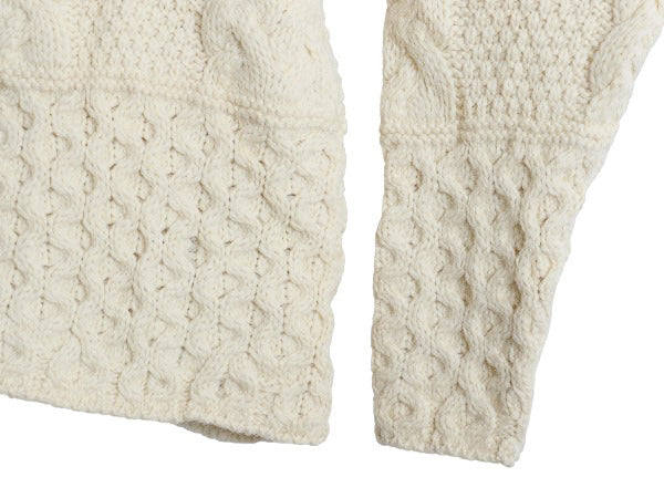 アイランド製 GLENCREE フィッシャーマン ウール ニット カーディガン レディース M / アラン ケーブル セーター 羽織り 前開き ナチュラル