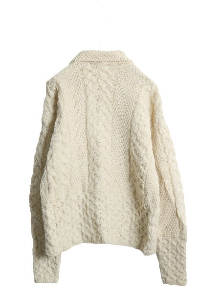 アイランド製 GLENCREE フィッシャーマン ウール ニット カーディガン レディース M / アラン ケーブル セーター 羽織り 前開き ナチュラル