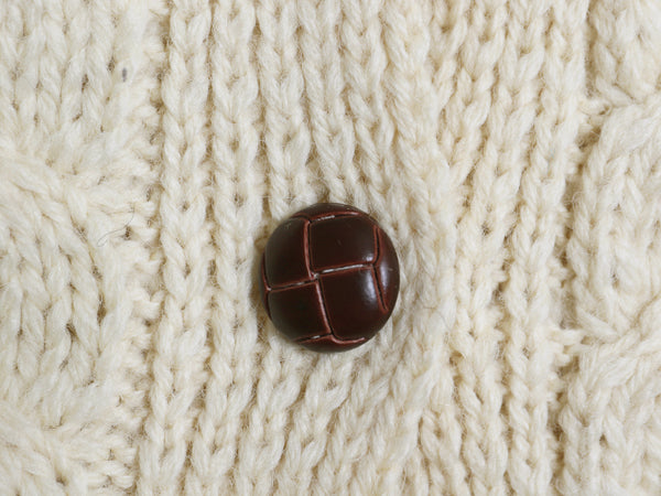 アイランド製 GLENCREE フィッシャーマン ウール ニット カーディガン レディース M / アラン ケーブル セーター 羽織り 前開き ナチュラル