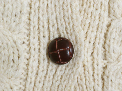 アイランド製 GLENCREE フィッシャーマン ウール ニット カーディガン レディース M / アラン ケーブル セーター 羽織り 前開き ナチュラル