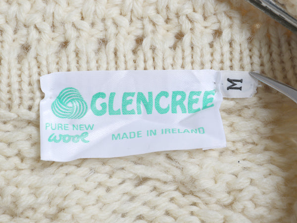 アイランド製 GLENCREE フィッシャーマン ウール ニット カーディガン レディース M / アラン ケーブル セーター 羽織り 前開き ナチュラル