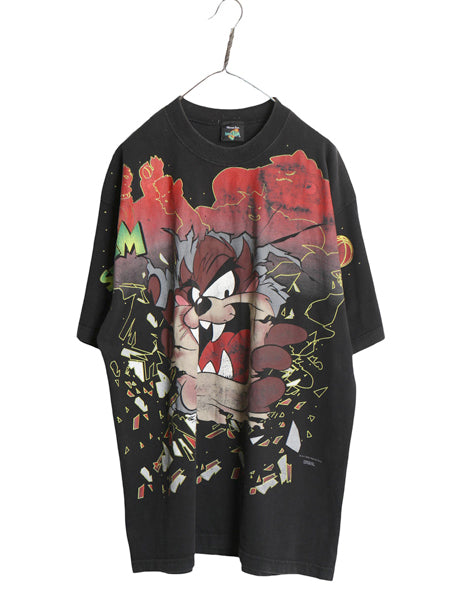 90s USA製 スペースジャム ワーナー タズマニアンデビル オーバー プリント Tシャツ メンズ XL / オールド キャラクター 大きいサイズ 黒