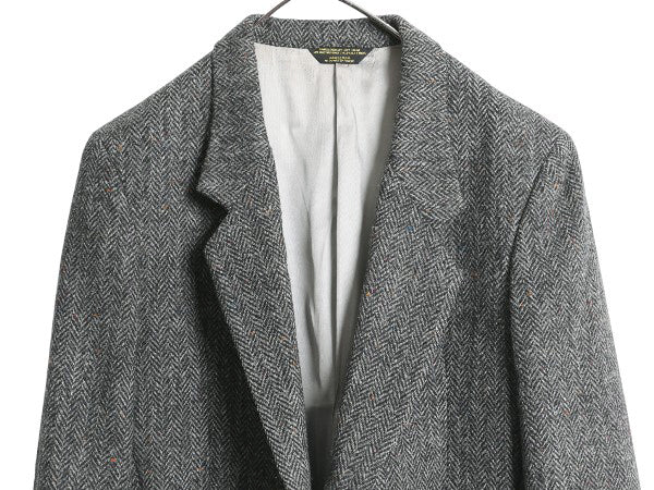 80s USA製 ランズエンド ハリスツイード テーラード ジャケット レディース L 程/ ヴィンテージ ブレザー ウール ツイード ヘリンボーン 灰