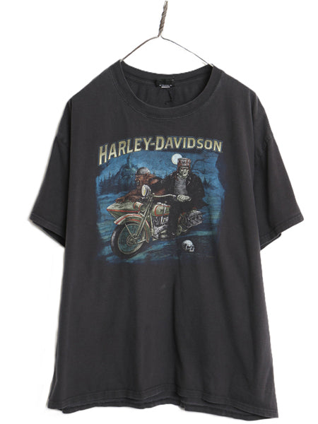 ハーレー ダビッドソン 両面 プリント Tシャツ メンズ XL / オフィシャル バイク イラスト アート キャラクター フランケンシュタイン 黒 
