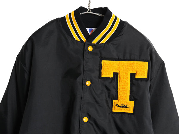 デッドストック 80s 90s USA製 カレッジ ナイロン サテン スタジャン メンズ L 新品 ヴィンテージ 中綿 キルティング ライナー ブルゾン 黒